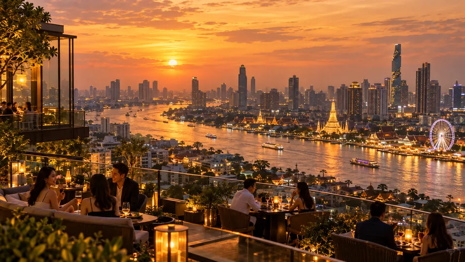 กรุงเทพฯ ยามเย็นจากมุมสูงและบรรยากาศร้านอาหารบนดาดฟ้า
