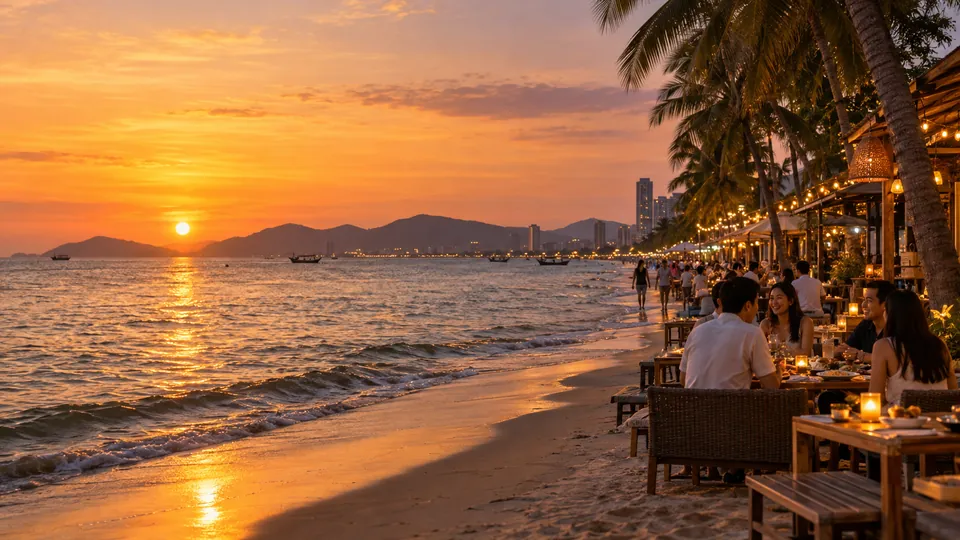 บางแสนและบรรยากาศร้านอาหารริมทะเลยามเย็น