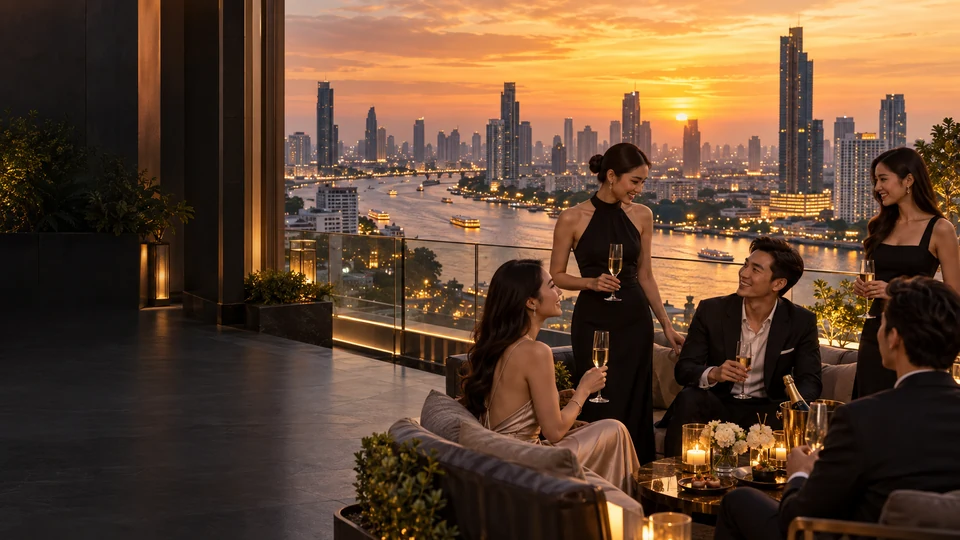 บรรยากาศ Rooftop กรุงเทพฯ ริมแม่น้ำเจ้าพระยาในช่วง Golden Hour