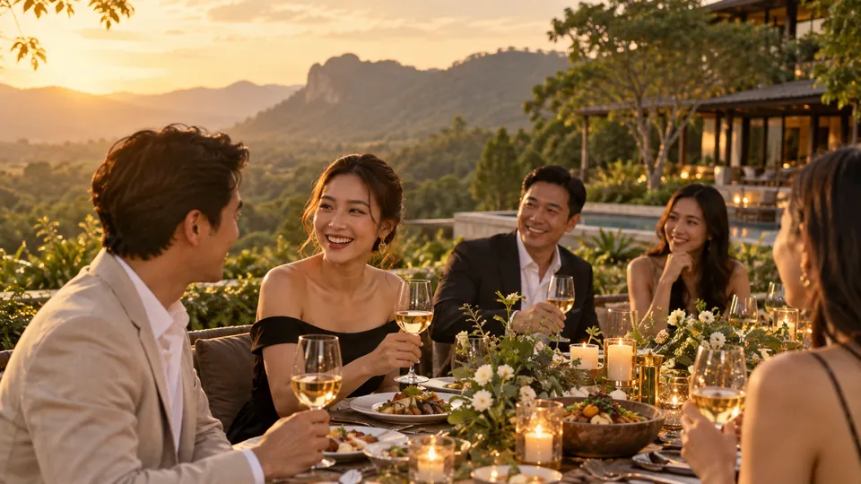 ทีมงานดูแลบรรยากาศงานเลี้ยงบนภูเขาเขาใหญ่