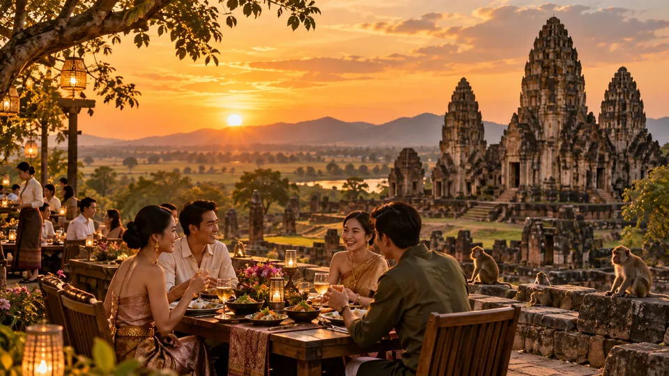 เมืองลพบุรี โบราณสถาน และบรรยากาศร้านอาหารยามเย็น