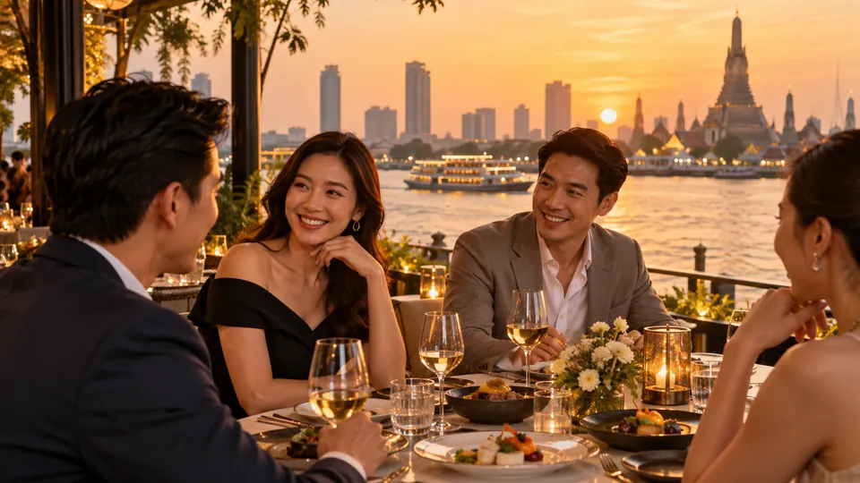 ทีมงานดูแลบรรยากาศงานเลี้ยงริมแม่น้ำในนนทบุรี