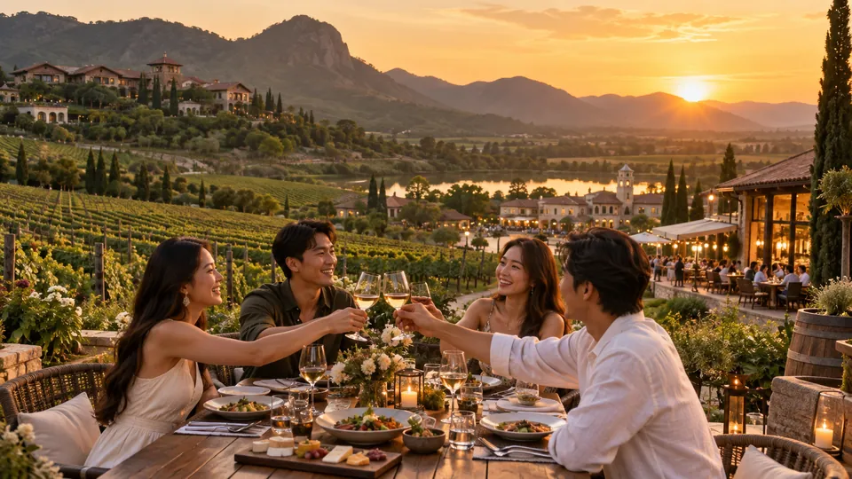 ไร่องุ่น รีสอร์ต และบรรยากาศร้านอาหารยามเย็นในปากช่อง