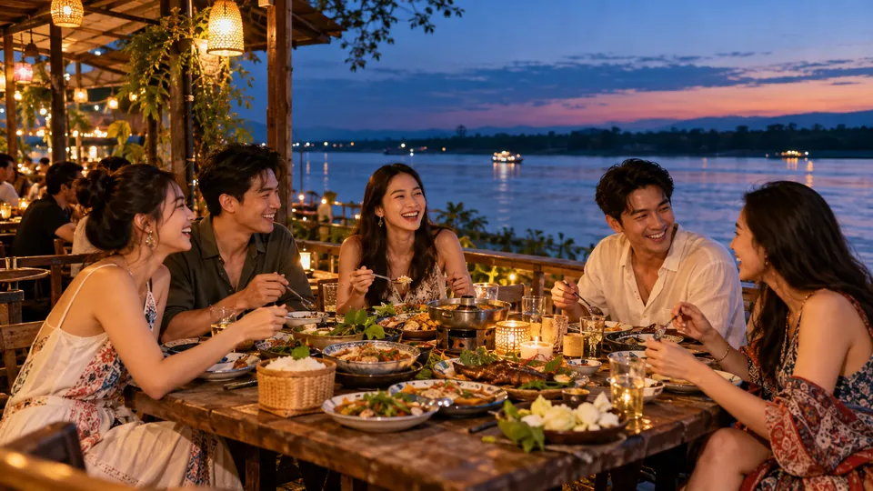 บรรยากาศร้านอาหารและทริปท่องเที่ยวในอุบลราชธานี